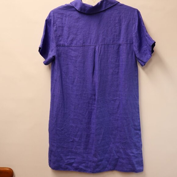 Madewell Women Size XS 100% Linen Mini Shift Dress V neck In Blue Star. - Picture 5 of 14